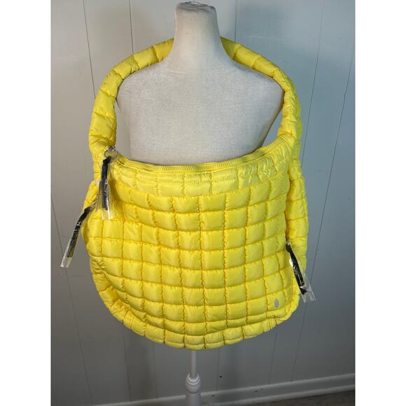Free People Movement Quilted Carryall Tote Sour Citrus Shoulder Yellow Bag NWT - Picture 2 of 7